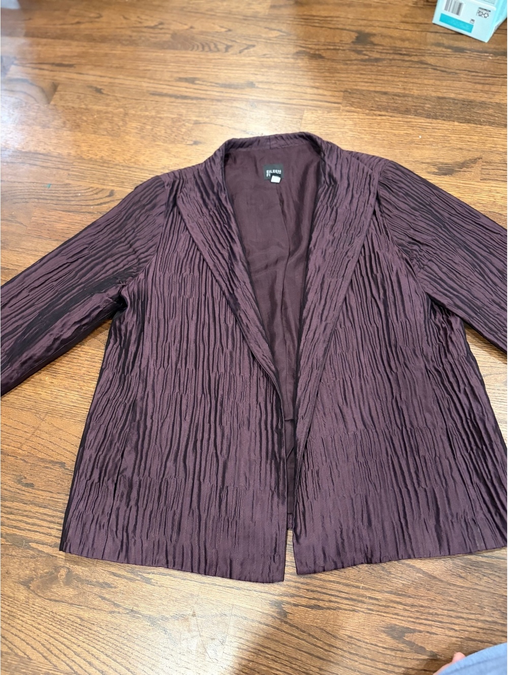 Eileen Fisher Plum Crinkled 100% Silk Blazer Jacket Medium